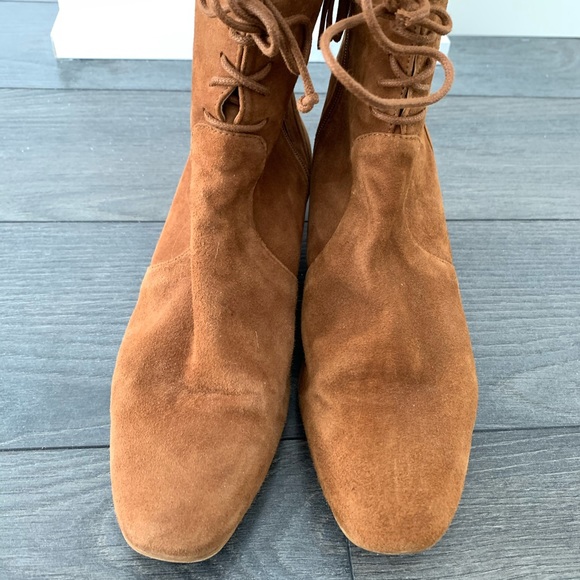 SOLD!!🎄SPECIAL $35 free shipping🎄ZARA Brown Suede Leather Lace Booties Sz41/(10) - Picture 5 of 6